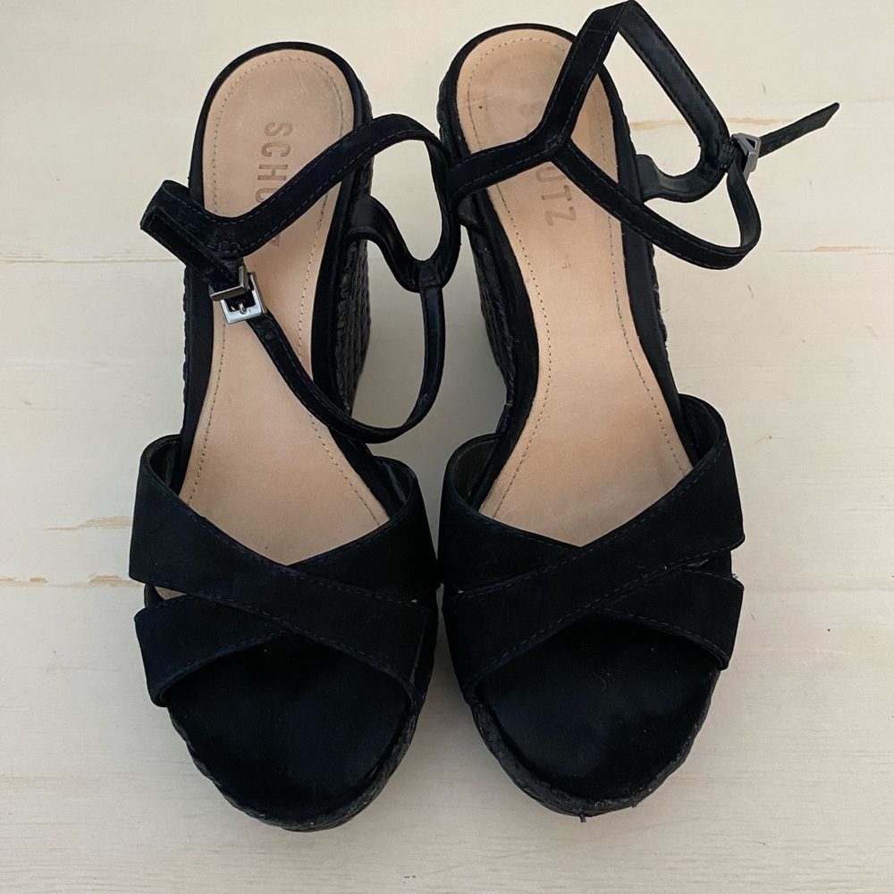 SCHUTZ Black Wedge Sandals for Women